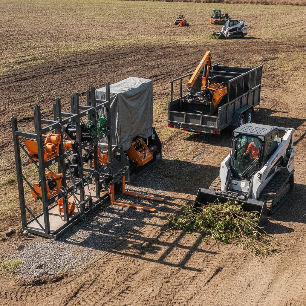 Skid Steer Attachment Storage Ideas: How to Organize, Protect, and Access Your Attachments