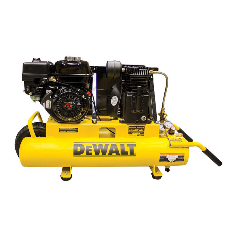 8-Gallon Air Compressor for Construction Sites | Honda GX160 Engine | 9.9 CFM at 90 PSI | Wheelbarrow Style | DEWALT