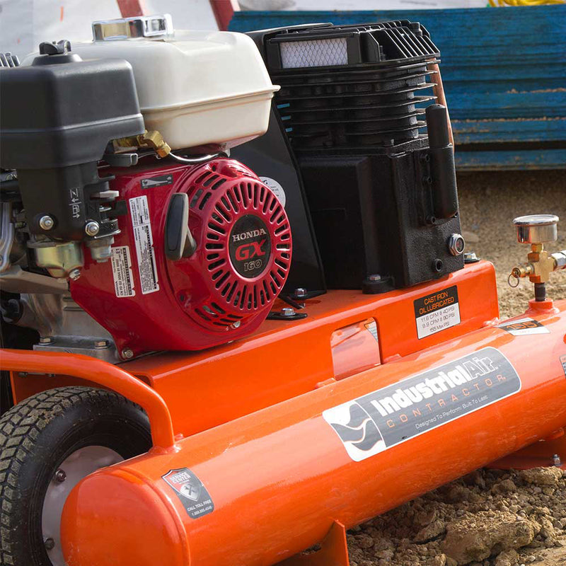 8-Gallon Gas Air Compressor | Wheelbarrow Style | 9.9 CFM @ 90 PSI | Honda GX160 Engine | Industrial Air