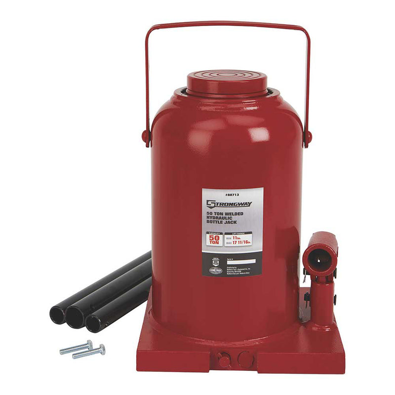 Hydraulic Bottle Jack for Heavy Equipment | 50-Ton Capacity | Welded Base | ASME PALD 2009 | Strongway