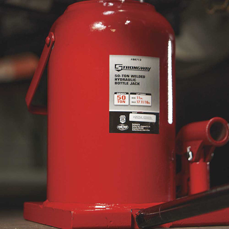 Hydraulic Bottle Jack for Heavy Equipment | 50-Ton Capacity | Welded Base | ASME PALD 2009 | Strongway