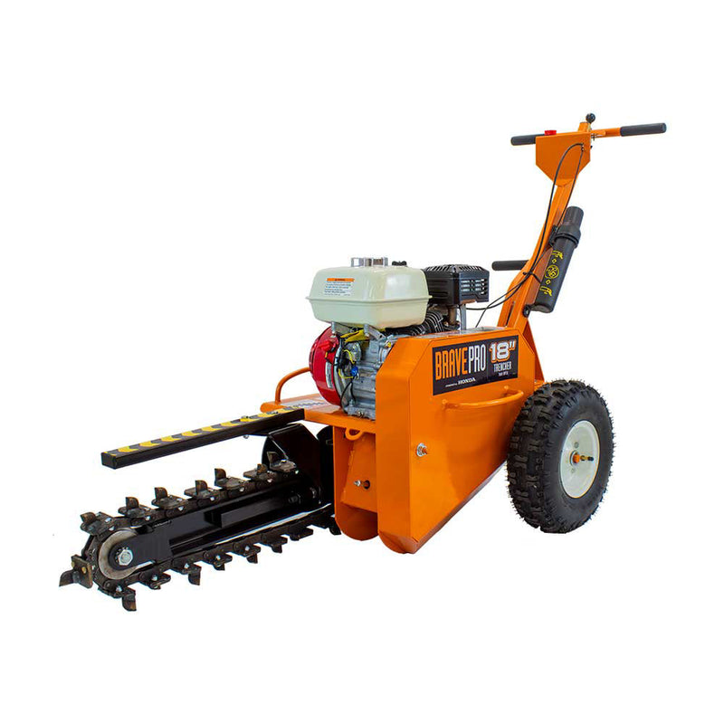Brave Pro Trencher 18-In. Shark Chain GX160 for Utility Installation | 18" Deep | 3" Wide | Honda Engine | Brave