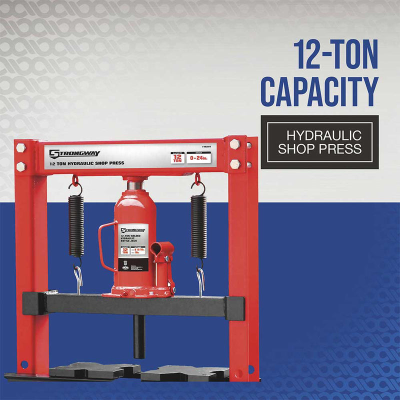 12-Ton Hydraulic Shop Press for Shop Use | H-Frame Design | High-Grade Steel | Strongway