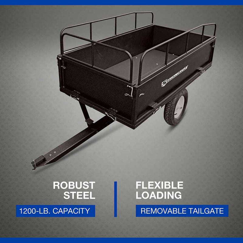 Steel ATV Trailer for ATVs | 1,200 lb Capacity | 18 Cu Ft | Heavy-Duty Steel Frame | Strongway