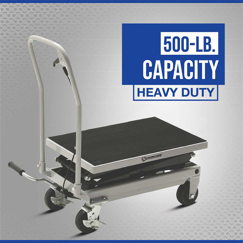 2-Speed Hydraulic Lift Table Cart | 500 lb Capacity | 50-3/4" Lift Height | Strongway