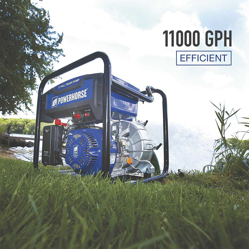 2 In. Trash Pump for Construction Applications | 183 GPM | 212cc OHV Engine | Extended Run | Powerhorse