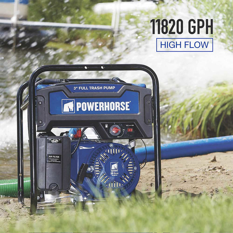 3 In. Trash Pump | Industrial Applications | 197 GPM | 212cc OHV Engine | Extended Run | Powerhorse