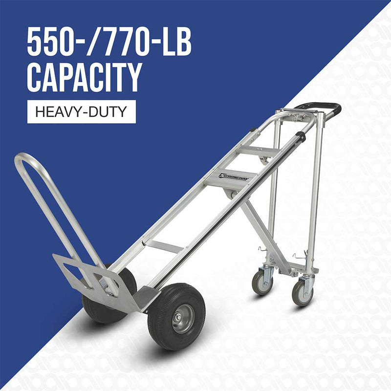 3-in-1 Aluminum Hand Truck for Material Handling | 550-770 Lb Capacity | Convertible Design | Lightweight Construction | Strongway