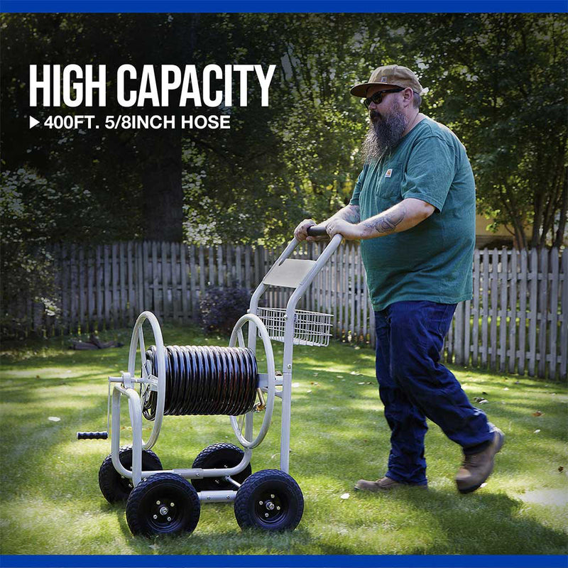 Garden Hose Reel Cart | 400 Ft Capacity | 5/8-Inch Hose | Tubular Steel Frame | Strongway