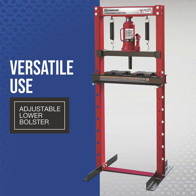12-Ton Hydraulic Shop Press for Shop Use | H-Frame Design | High-Grade Steel | Strongway