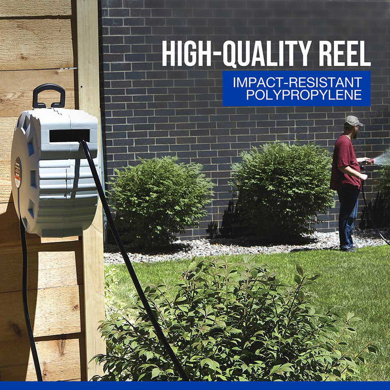 Retractable Garden Hose Reel for Property Maintenance | 5/8 In. x 80 Ft. | Wall Mount | Spring-Wind System | Strongway