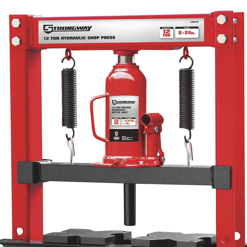 12-Ton Hydraulic Shop Press for Shop Use | H-Frame Design | High-Grade Steel | Strongway