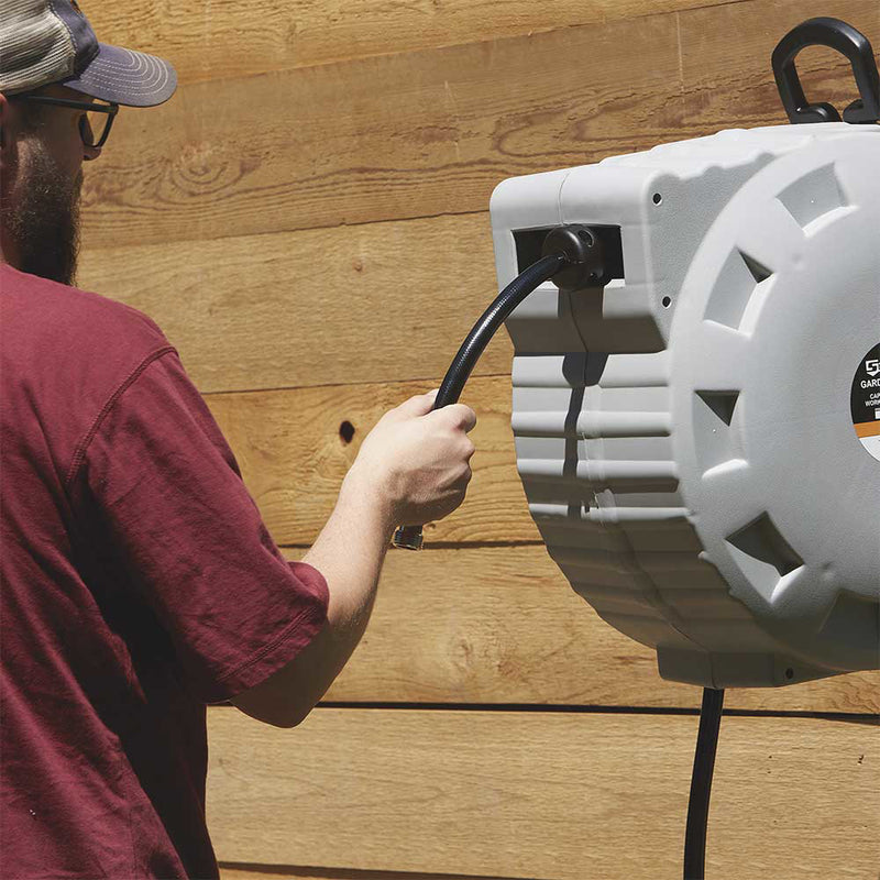 Retractable Garden Hose Reel for Property Maintenance | 5/8 In. x 80 Ft. | Wall Mount | Spring-Wind System | Strongway