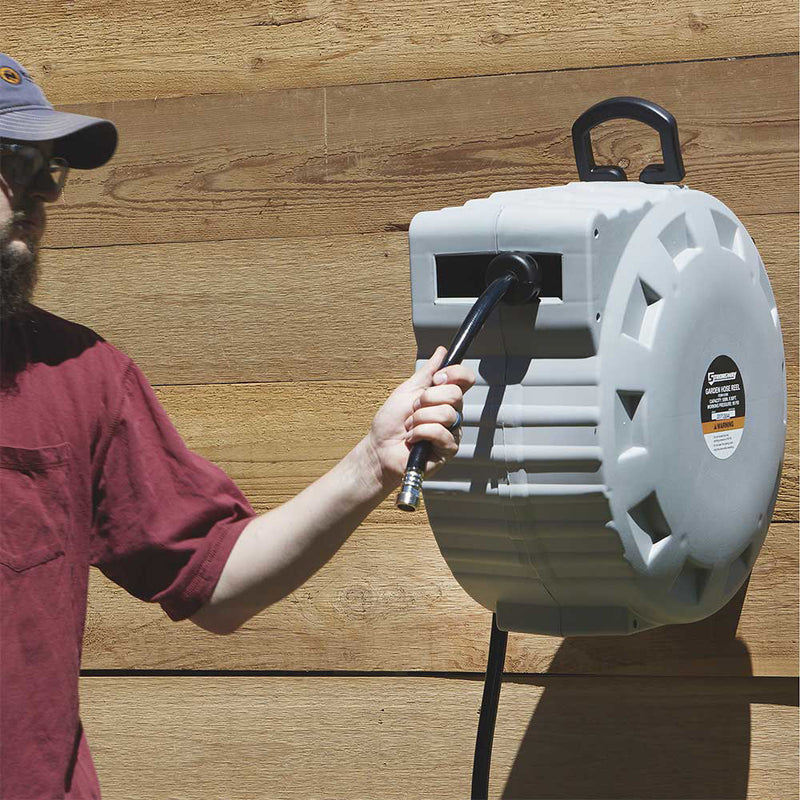 Retractable Garden Hose Reel for Property Maintenance | 5/8 In. x 80 Ft. | Wall Mount | Spring-Wind System | Strongway