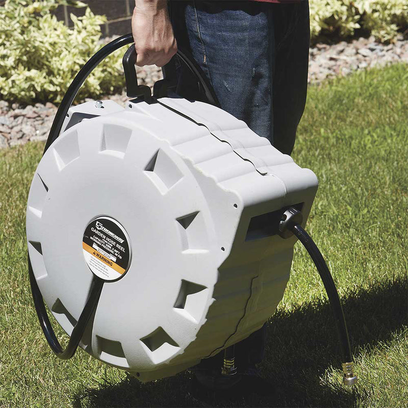 Retractable Garden Hose Reel for Property Maintenance | 5/8 In. x 80 Ft. | Wall Mount | Spring-Wind System | Strongway