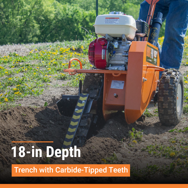 Brave Pro Trencher 18-In. Shark Chain GX160 for Utility Installation | 18" Deep | 3" Wide | Honda Engine | Brave