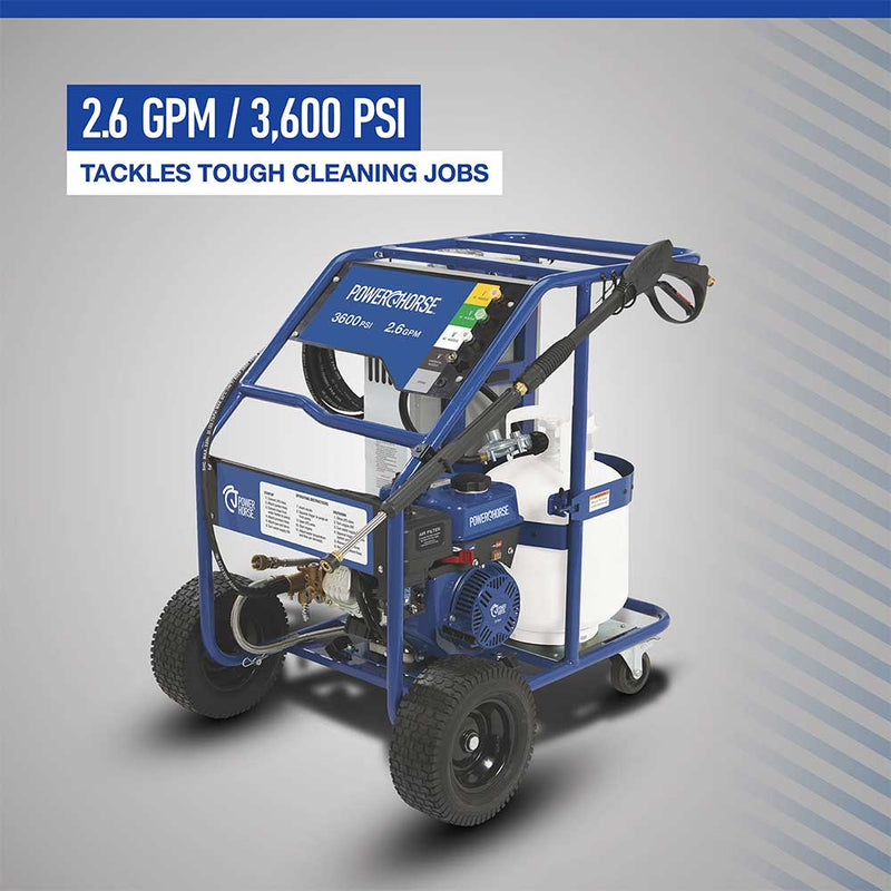 Hot Water Pressure Washer | Propane Powered Burner | 3,600 PSI | 2.6 GPM | 150°F Max | Powerhorse