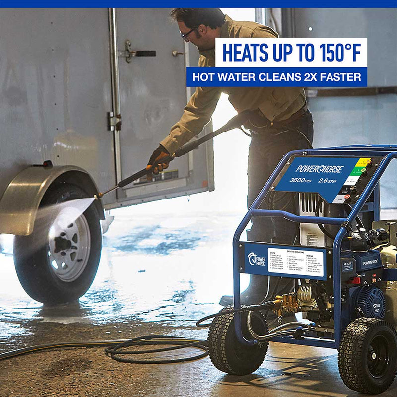 Hot Water Pressure Washer | Propane Powered Burner | 3,600 PSI | 2.6 GPM | 150°F Max | Powerhorse