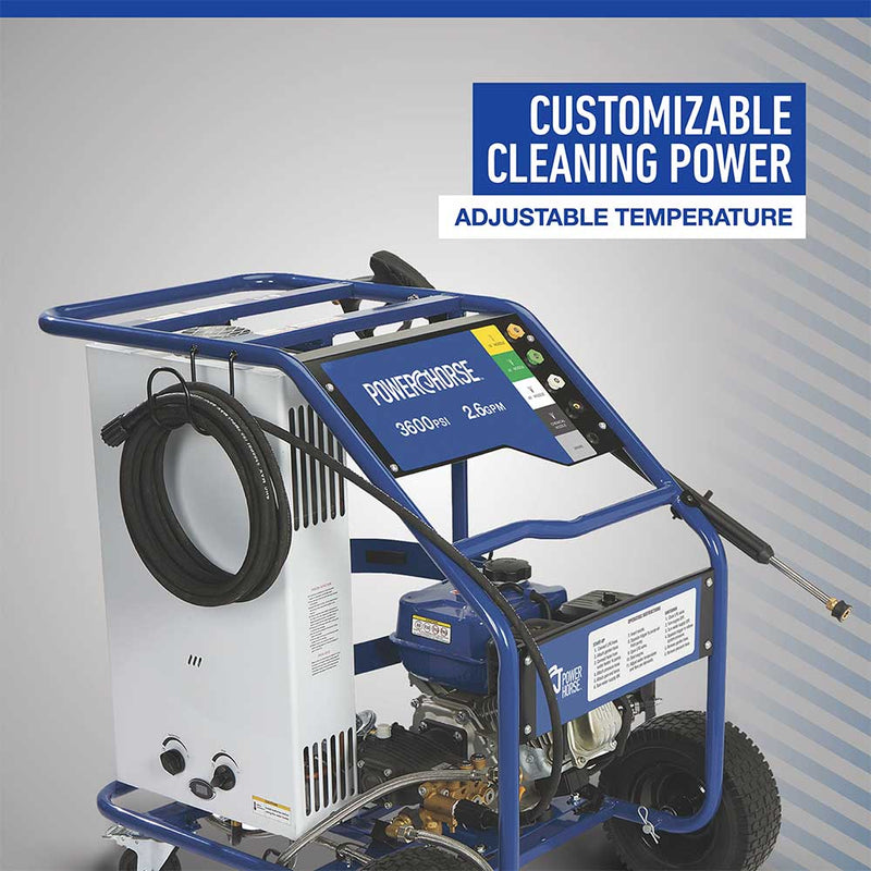 Hot Water Pressure Washer | Propane Powered Burner | 3,600 PSI | 2.6 GPM | 150°F Max | Powerhorse
