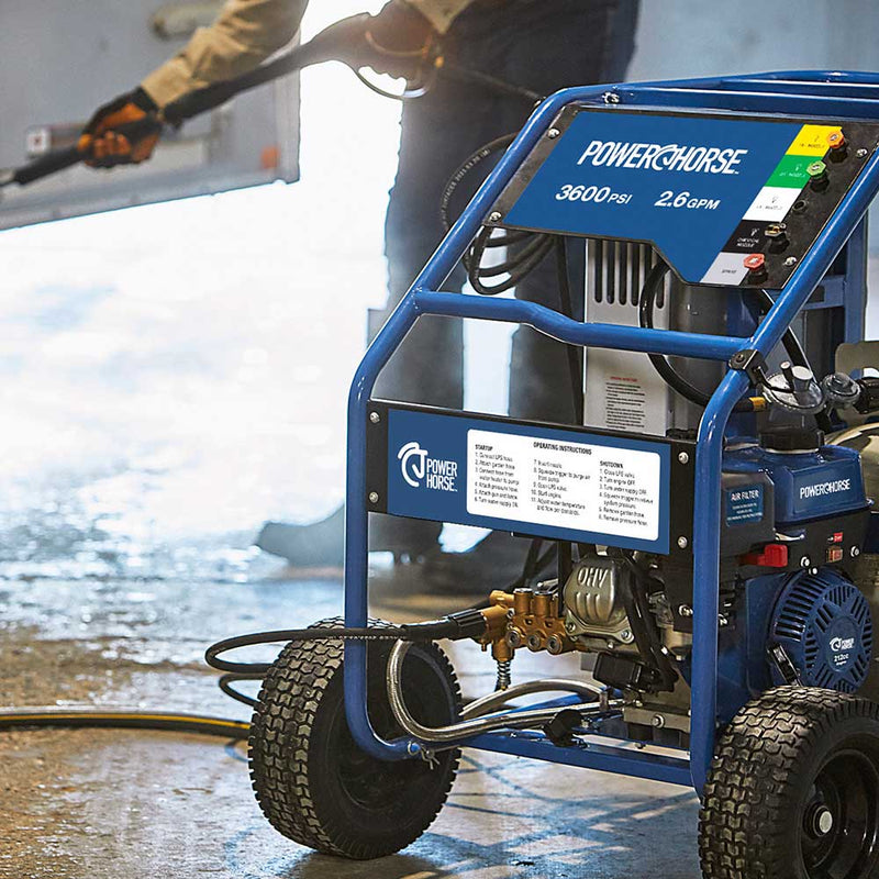Hot Water Pressure Washer | Propane Powered Burner | 3,600 PSI | 2.6 GPM | 150°F Max | Powerhorse