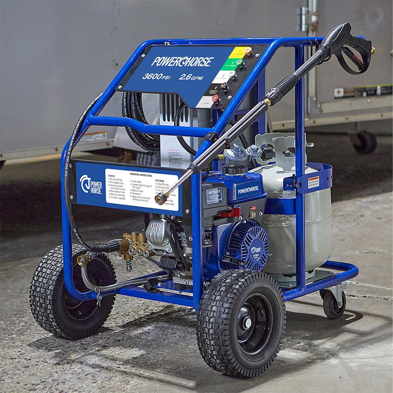 Hot Water Pressure Washer | Propane Powered Burner | 3,600 PSI | 2.6 GPM | 150°F Max | Powerhorse
