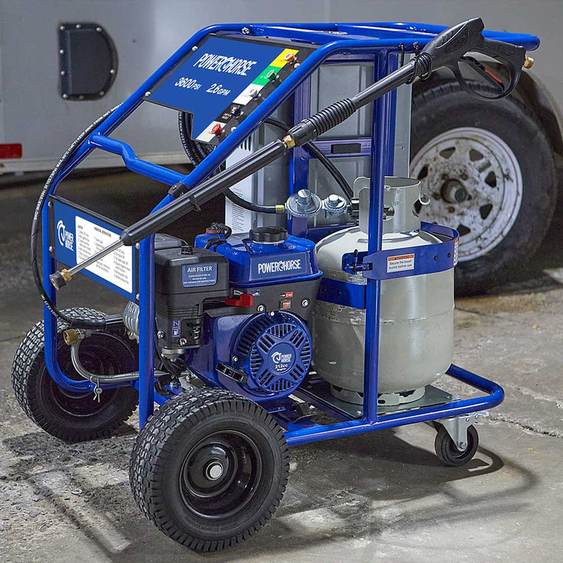 Hot Water Pressure Washer | Propane Powered Burner | 3,600 PSI | 2.6 GPM | 150°F Max | Powerhorse