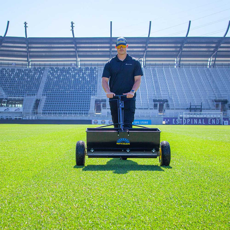 120-Lb. Push Drop Spreader | Walk Behind Style | Dual Hopper Design | Powder Coated | Commercial Grade | Spyker