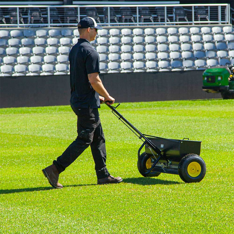 120-Lb. Push Drop Spreader | Walk Behind Style | Dual Hopper Design | Powder Coated | Commercial Grade | Spyker