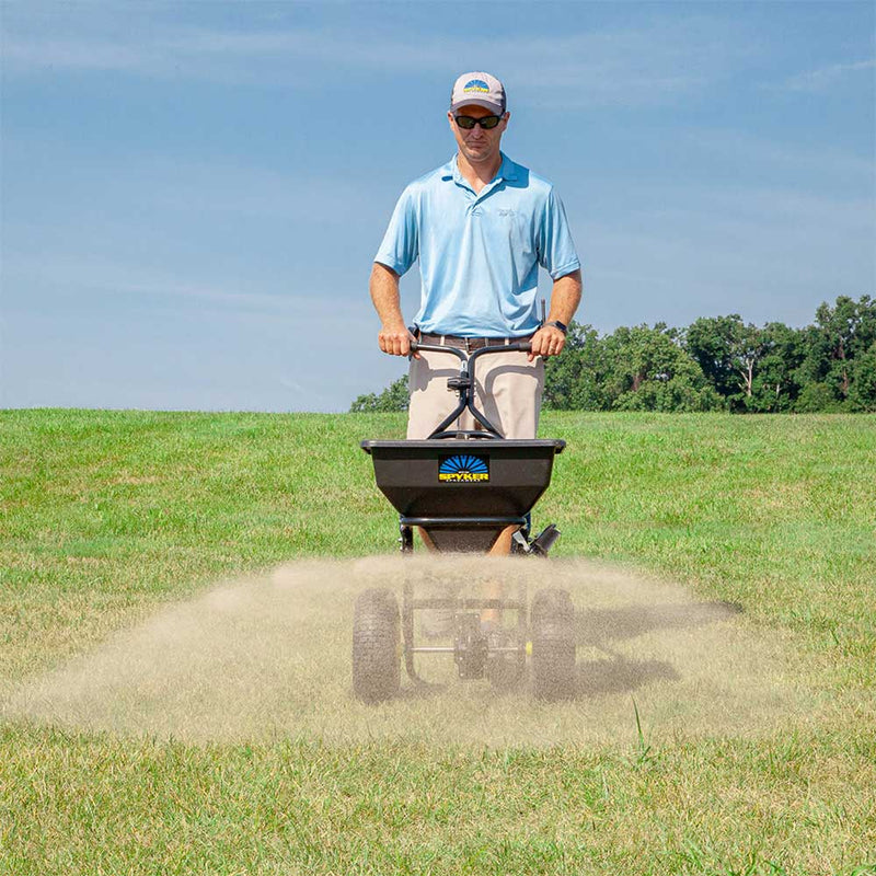Push Drop Spreader | Walk Behind Style | 50-Lb Capacity | Powder Coated | 13-Inch Wheels | Spyker