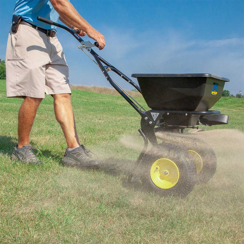 Push Drop Spreader | Walk Behind Style | 50-Lb Capacity | Powder Coated | 13-Inch Wheels | Spyker