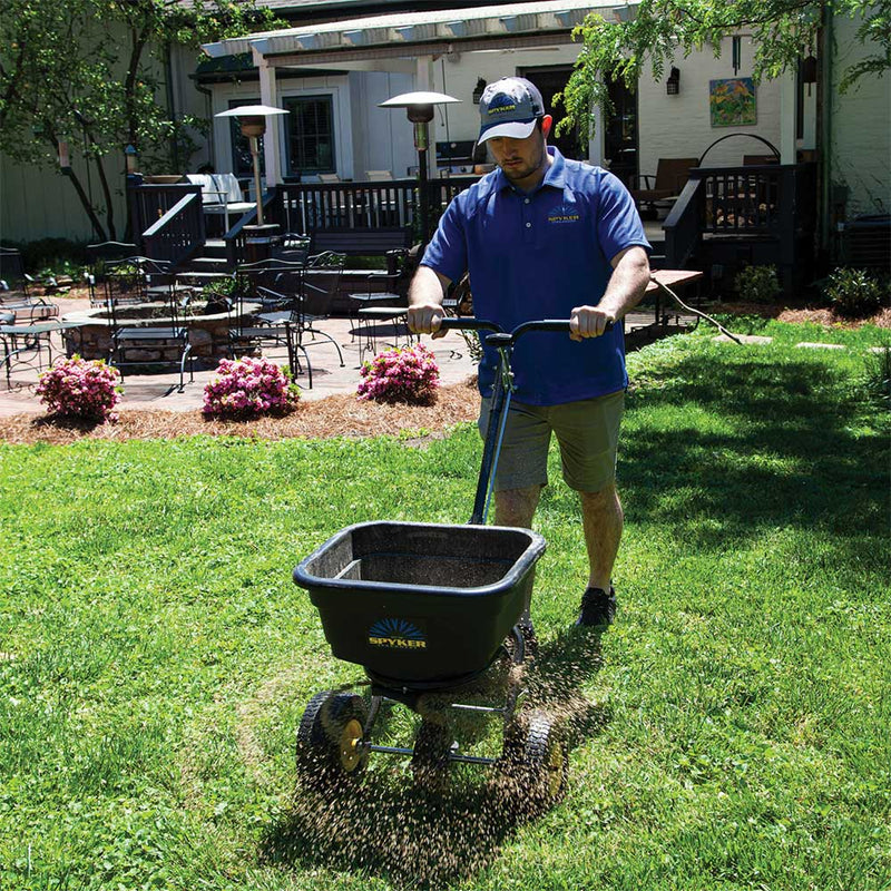 Walk Behind Push Spreader  | 50 Lb Capacity | Powder Coated | Thick Polypropylene Hopper | Spyker