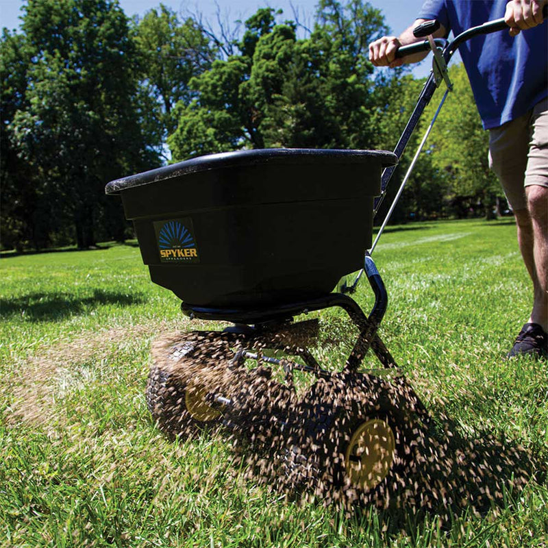 Walk Behind Push Spreader  | 50 Lb Capacity | Powder Coated | Thick Polypropylene Hopper | Spyker