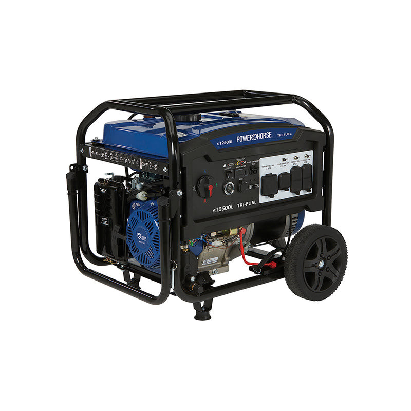 Tri-Fuel Generator for Contractors | 12,500 Surge Watts | Electric Start | Gasoline, Propane & Natural Gas | Powerhorse