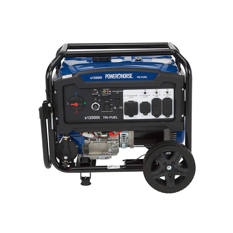 Tri-Fuel Generator for Contractors | 12,500 Surge Watts | Electric Start | Gasoline, Propane & Natural Gas | Powerhorse