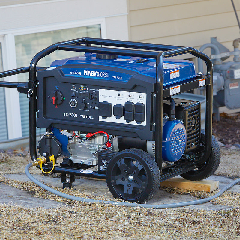 Tri-Fuel Generator for Contractors | 12,500 Surge Watts | Electric Start | Gasoline, Propane & Natural Gas | Powerhorse