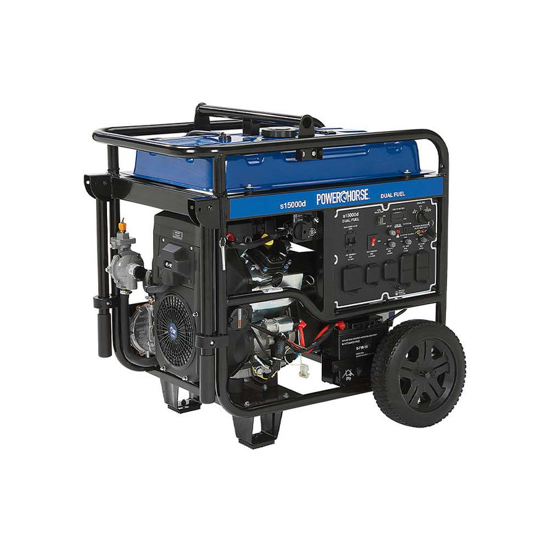 Generator for Portable Power | 15,000 Surge Watts | Dual Fuel | Electric Start | 713cc Engine | Powerhorse
