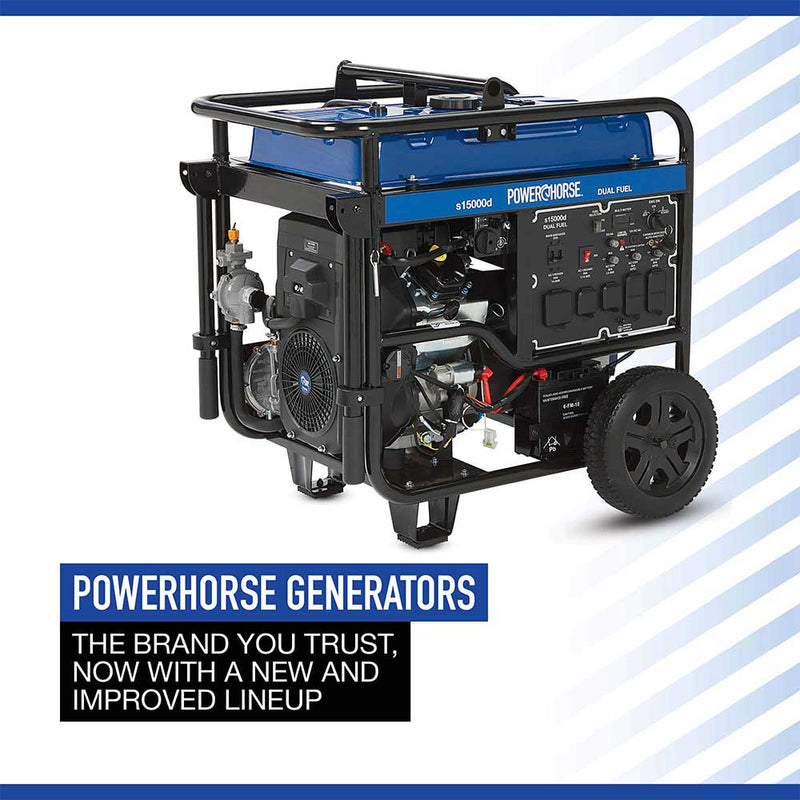 Generator for Portable Power | 15,000 Surge Watts | Dual Fuel | Electric Start | 713cc Engine | Powerhorse