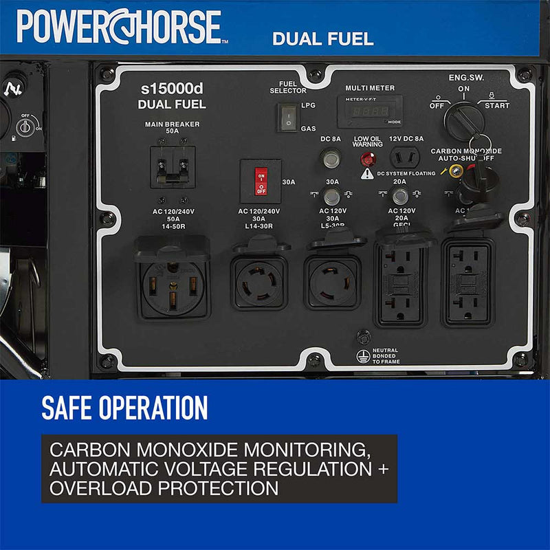 Generator for Portable Power | 15,000 Surge Watts | Dual Fuel | Electric Start | 713cc Engine | Powerhorse