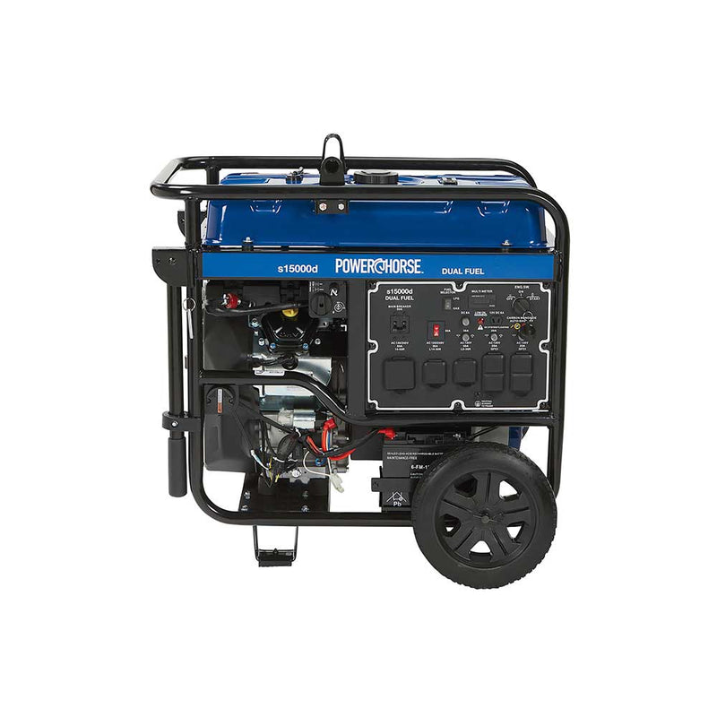 Generator for Portable Power | 15,000 Surge Watts | Dual Fuel | Electric Start | 713cc Engine | Powerhorse