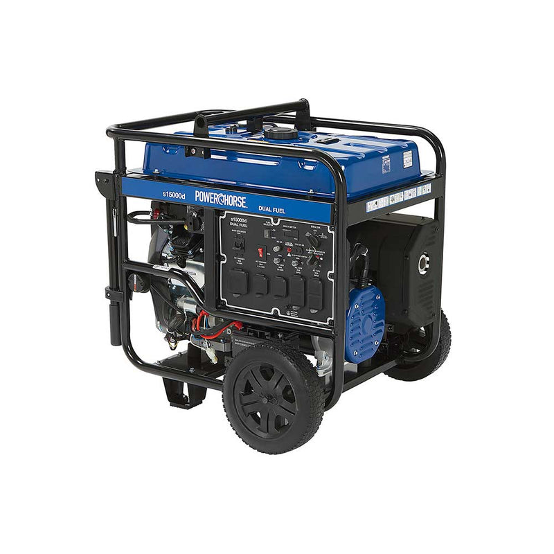 Generator for Portable Power | 15,000 Surge Watts | Dual Fuel | Electric Start | 713cc Engine | Powerhorse