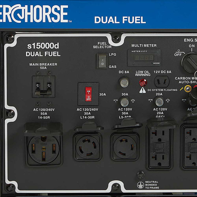 Generator for Portable Power | 15,000 Surge Watts | Dual Fuel | Electric Start | 713cc Engine | Powerhorse