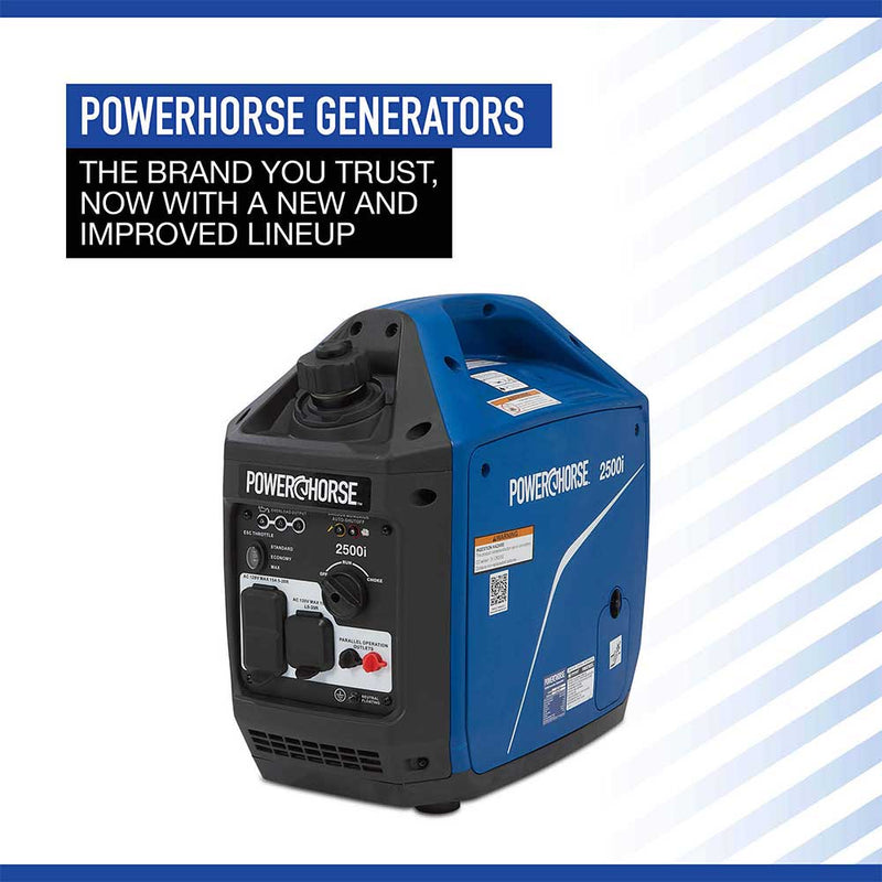 Inverter Generator | 2500 Surge Watts | 52dB Quiet | Recoil Start | Powerhorse