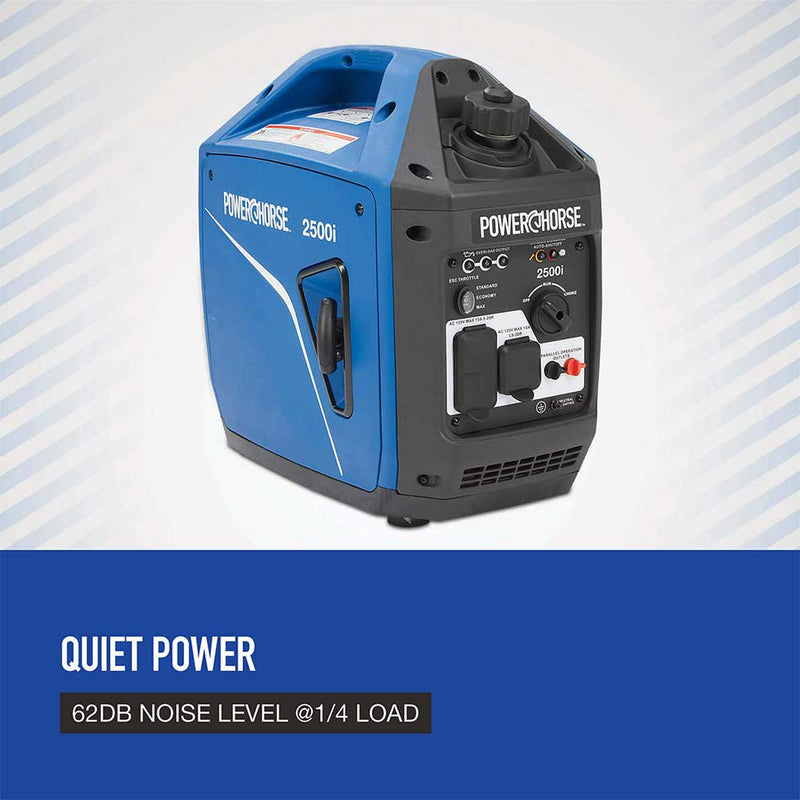 Inverter Generator | 2500 Surge Watts | 52dB Quiet | Recoil Start | Powerhorse