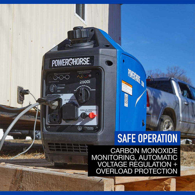Inverter Generator | 2500 Surge Watts | 52dB Quiet | Recoil Start | Powerhorse