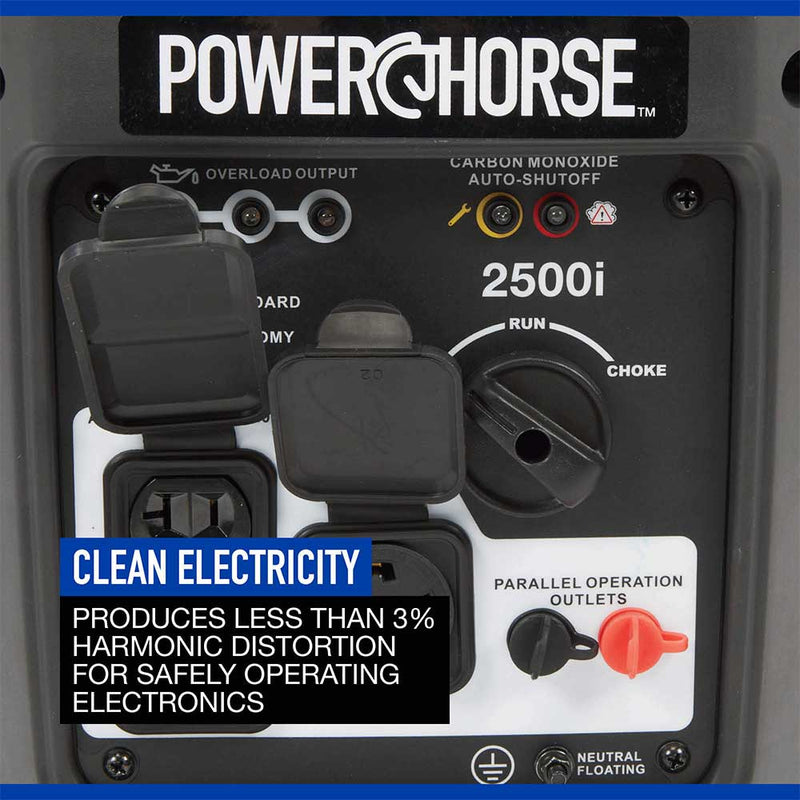 Inverter Generator | 2500 Surge Watts | 52dB Quiet | Recoil Start | Powerhorse
