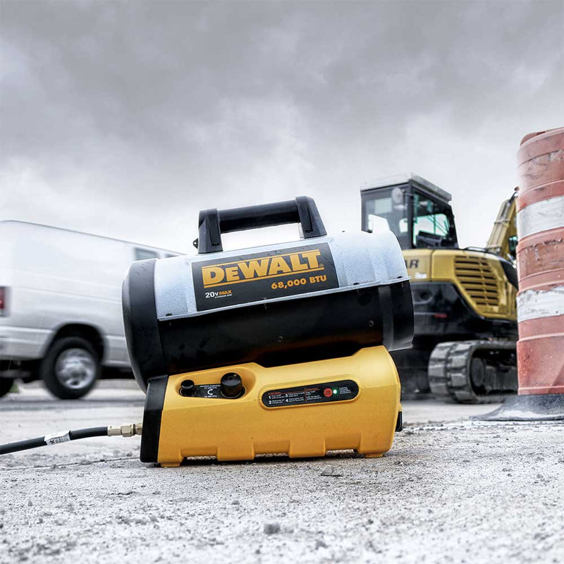 Portable Space Heater | Cordless Forced Air Heater | 27K-68K BTU | Propane Powered | Battery Operation | DEWALT