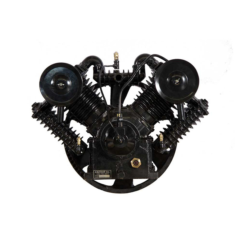Reciprocating Compressor Pump for Air Compressor | 7.5-10 HP | 2-Stage | V-Style 4-Cylinder | 19" Flywheel | Castair
