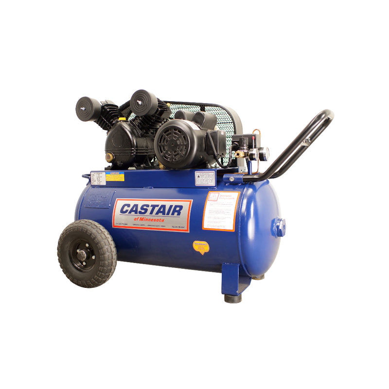 20 Gal. Horizontal Air Compressor for Workshop | 2HP | Single Phase 115V | Cast Iron Pump | Castair
