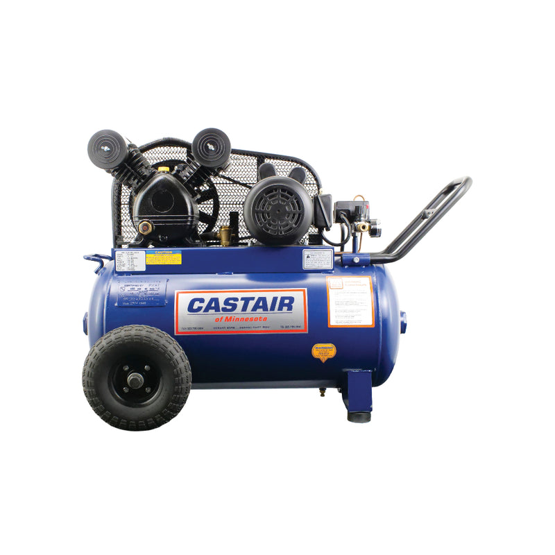 20 Gal. Horizontal Air Compressor for Workshop | 2HP | Single Phase 115V | Cast Iron Pump | Castair