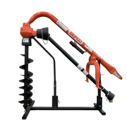 Close-up of BEFCO MOLE post hole digger with reinforced boom and yoke, showcasing durable construction.